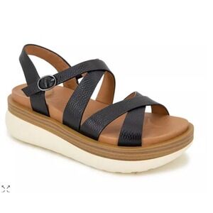 Gentle Souls Kenneth Cole Black Leather Strappy Platform‎ Sandals Women Size 8.5